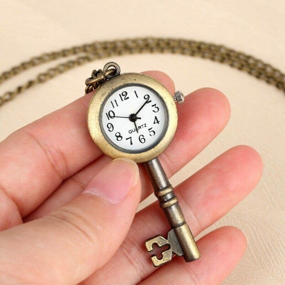Vintage Style Skeleton Key NEW Pocket Watch Antique Bronze Pendant Necklace - Picture 4 of 4
